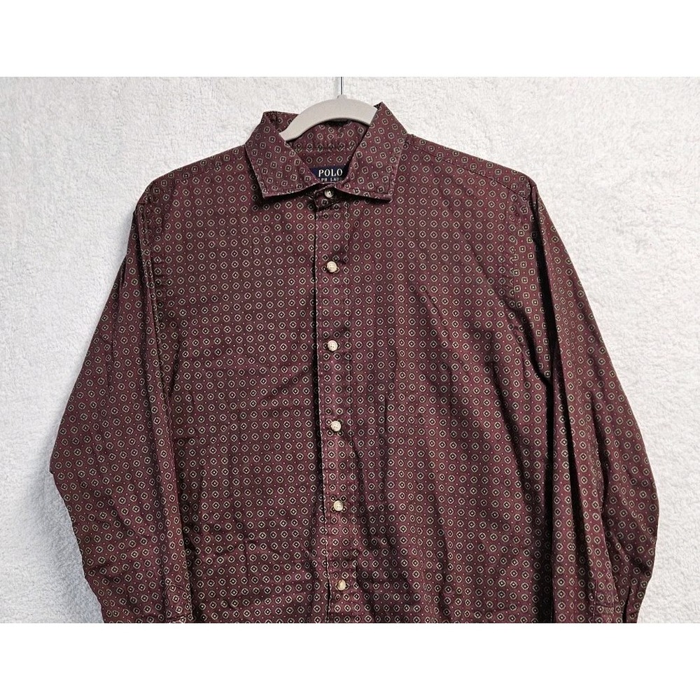 Polo by Ralph Lauren Shirt Mens Medium Maroon Geometric Casual Business Dress